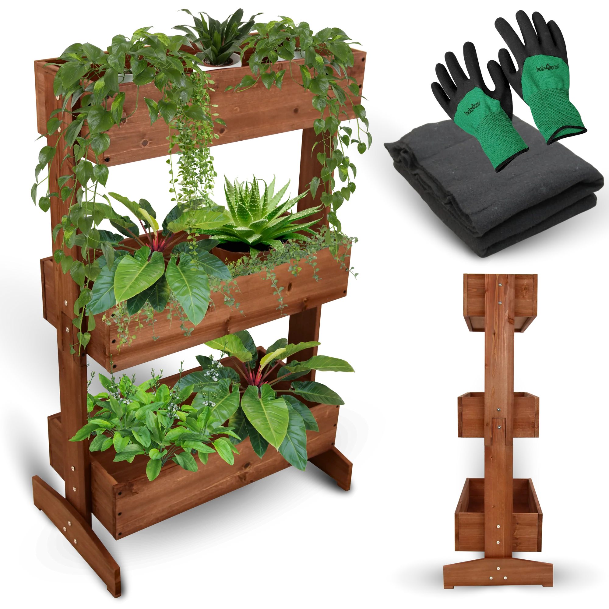 Hochbeet aus Tannenholz mit 3 Ebenen inkl. Gartenvlies & Handschuhe – platzsparend & robust – Pflanzbeet für Balkon, Terrasse & Garten