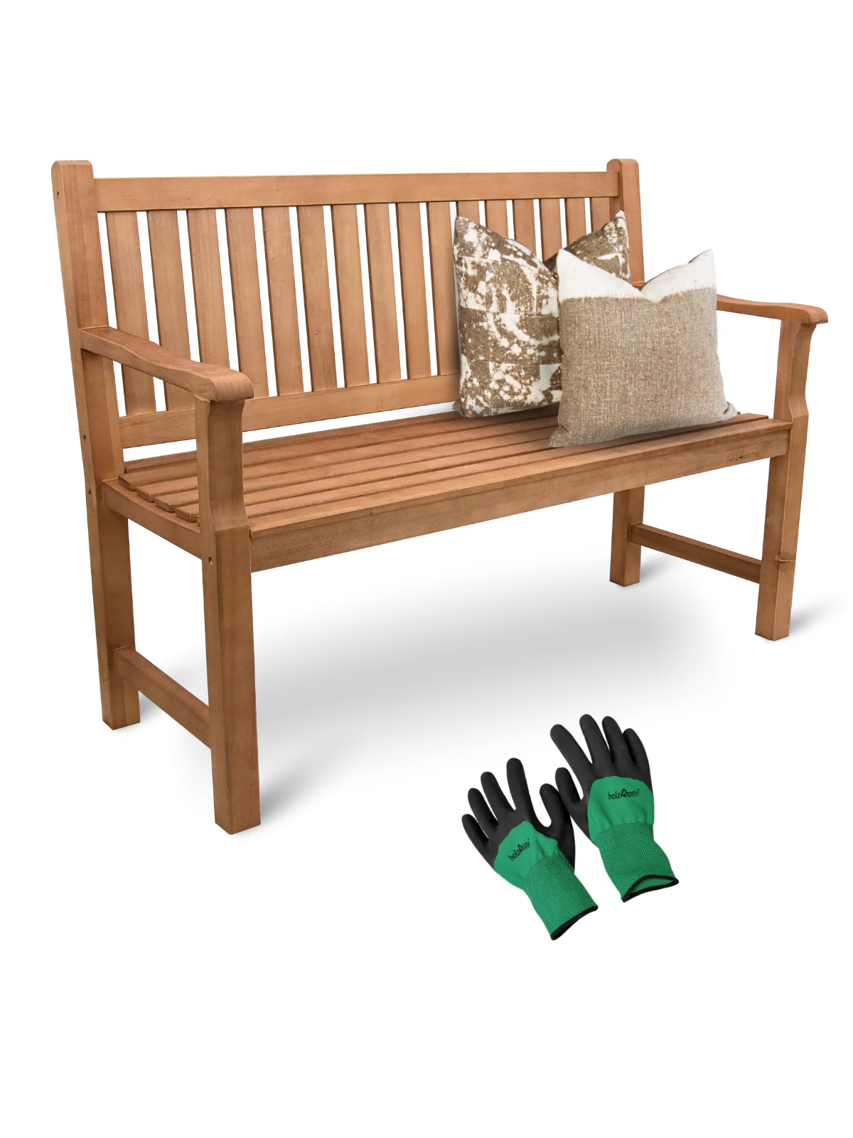 Gartenbank aus Holz 120 cm inkl. Gartenhandschuhe – ergonomisch & stabil – Sitzbank für Garten, Terrasse, Balkon & Hof