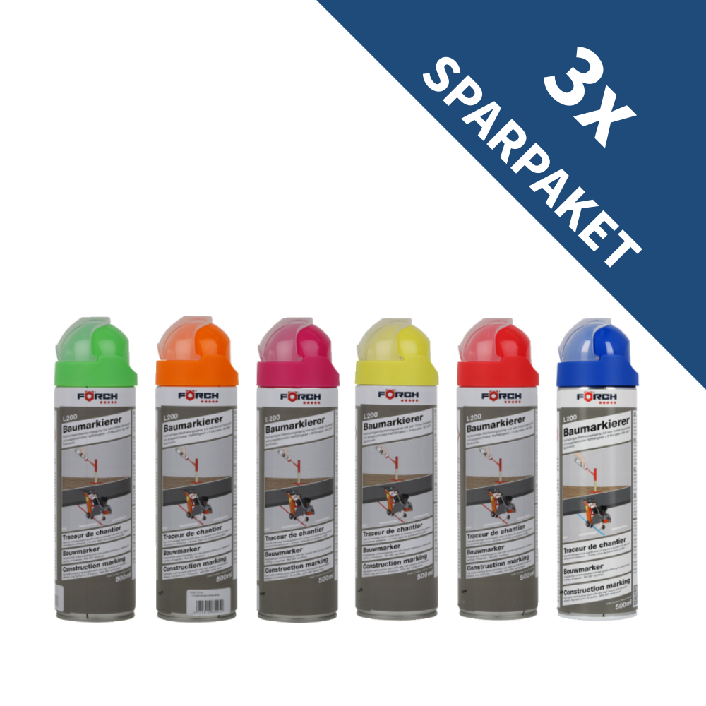 3x FÖRCH Baumarkierer L200 5★ – Markierspray für Bau & Forst | 360°-Ventil, hohe Leuchtkraft, 9 Monate Haftung, toluolfrei