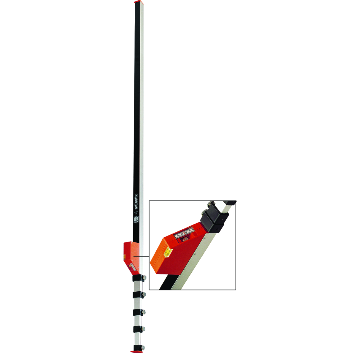 Teleskopmaßstab Messfix-S – 1,53 bis 8 m Messbereich, Aluminium Vierkantprofil, 1 mm Genauigkeit, Libellen & Feststellschraube, GFK-Messband