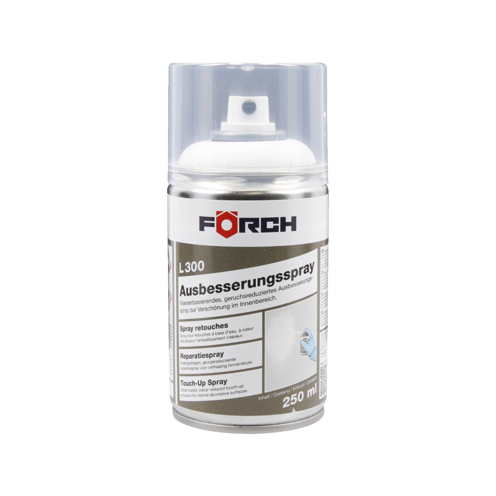 Ausbesserungsspray L300 Weiß Matt 250 ml – Wasserbasiertes Lackspray für Wände, Decken & Tapeten, geruchsarm & schnelltrocknend