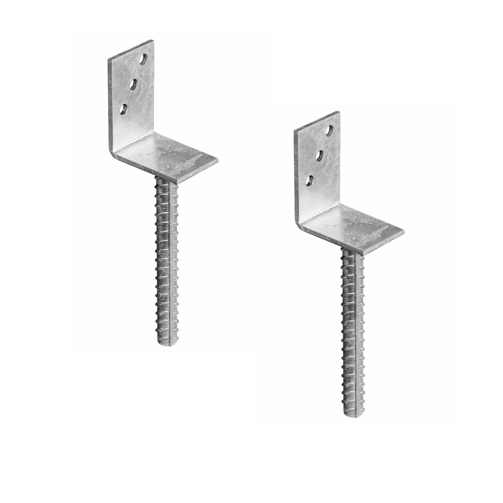 Set L-Pfostenträger 6x8x30 cm – Stahl verzinkt mit Riffelstahl-Dolle (30 cm) – passend für Zaunpfosten 9x9 cm