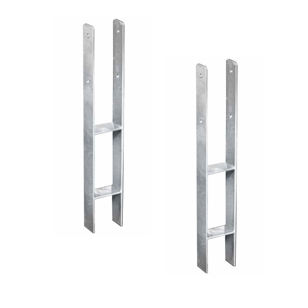 Set H-Pfostenträger 9x9x60 cm – Stahl verzinkt – stabiler Pfostenanker für Zaunpfosten 9x9 cm